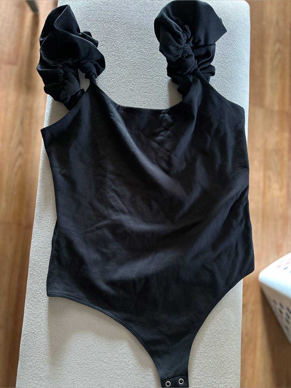 Express Black Stretch Bodysuit with Ruched Straps